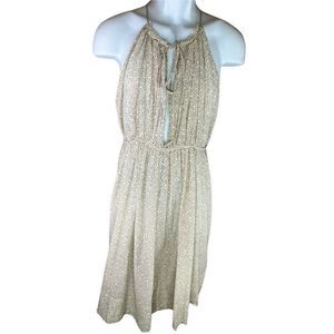 Rutzou Womens Cotton Silk Sleeveless Spring Summer Dress Beige Size 42